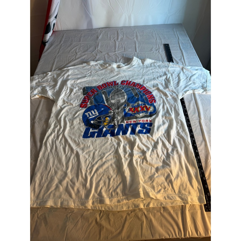 Vintage New York Giants Super Bowl XXXV Champions T-Shirt Mens XL White 2001 NFL